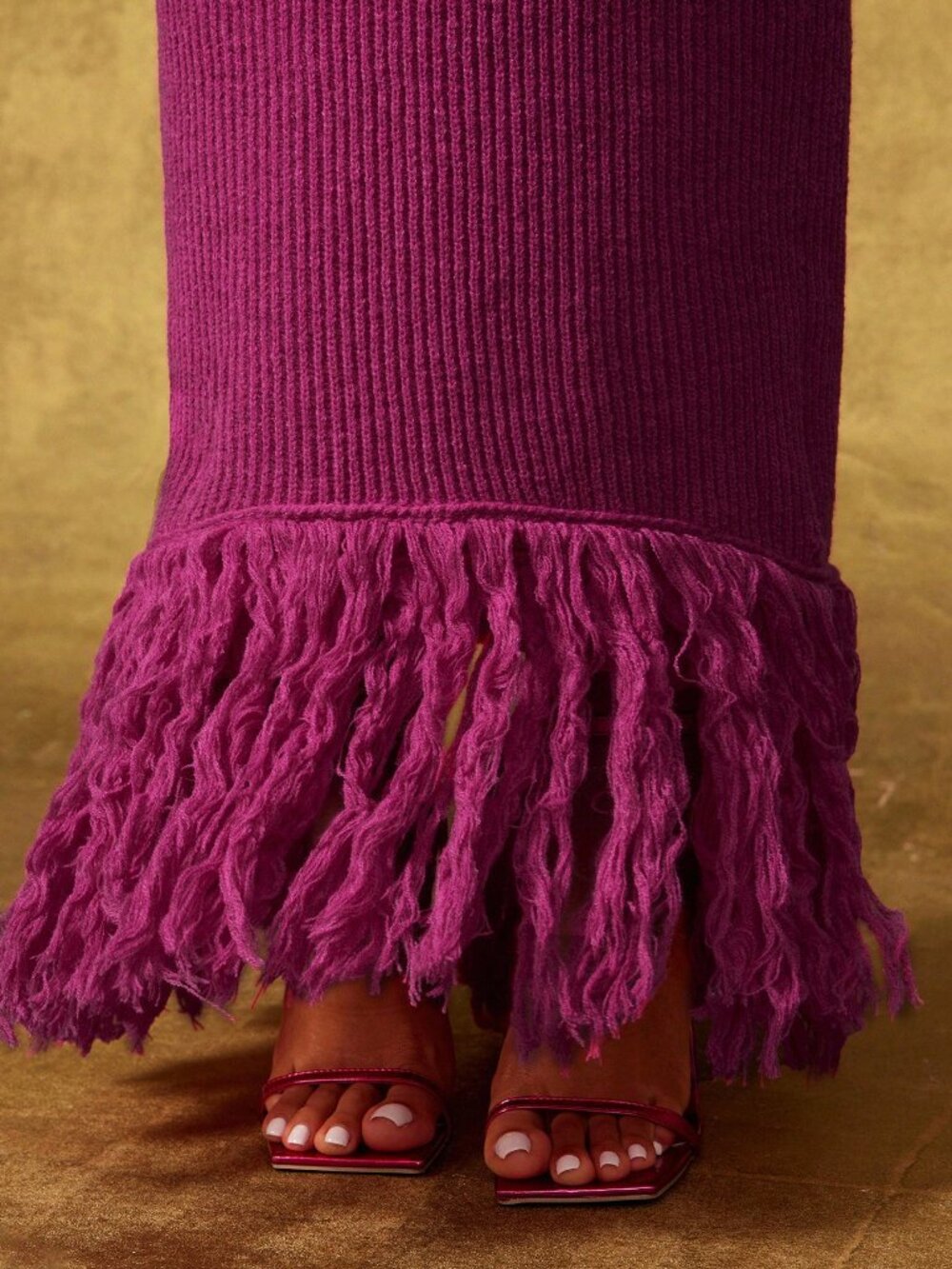Hot Pink Elegant Women's Hem Rib Waistband Maxi Skirt - Picture 5 of 5